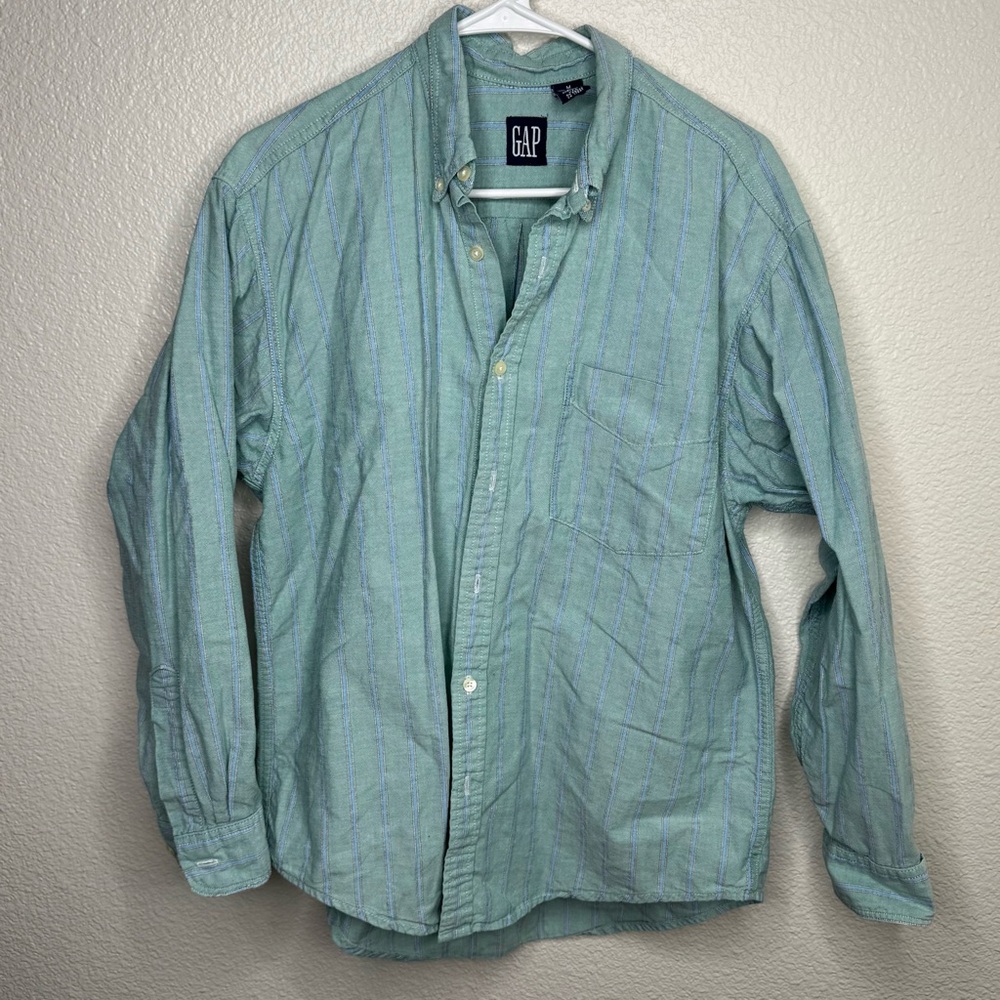 GAP Men's Casual Light Green Striped Shirt